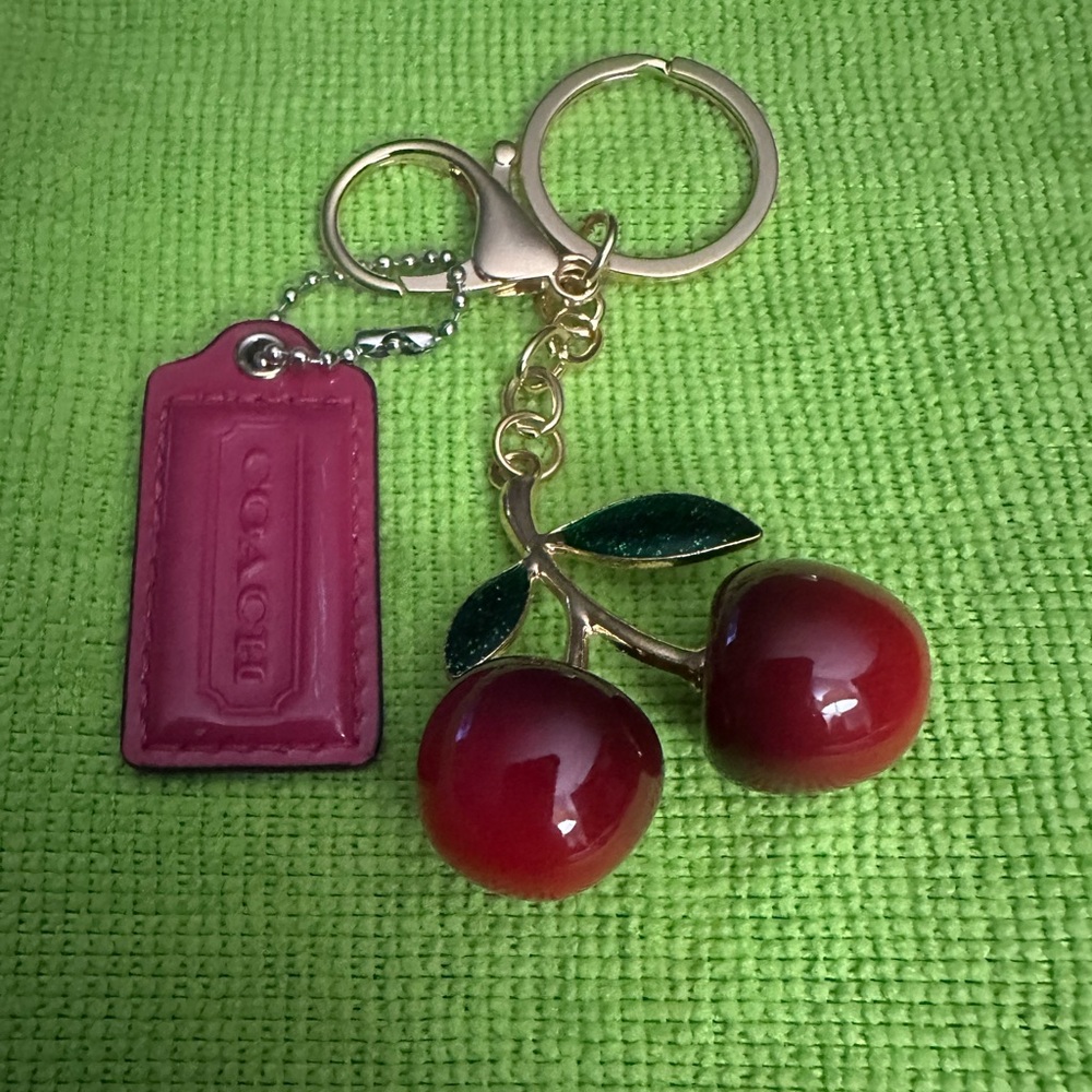 Coach Fuchsia Leather Keychain with cherries 🍒 included